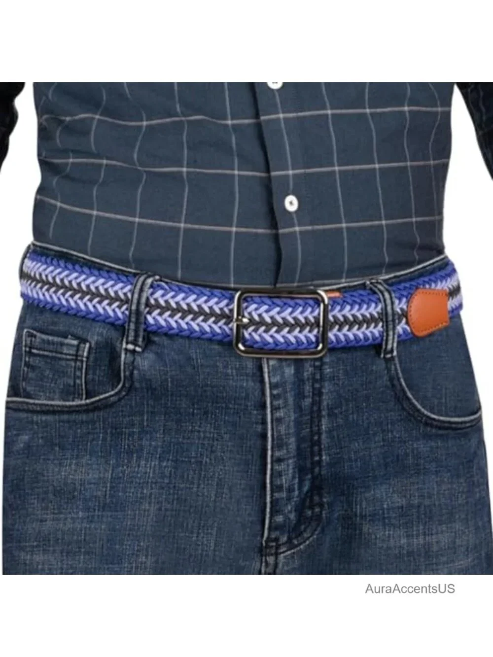 Men's Stretch Golf Belt with Metal Buckle, Adjustable No-Hole Waistband